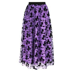 8363 Midi Witch Skirt, Broomstick Layered High Elastic Waist Tutu Mesh A